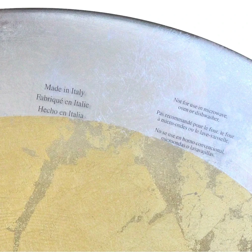 Italian Gold & Silver Leaf Glass Shallow Bowl / Platter Large Centerpiece 15.25”